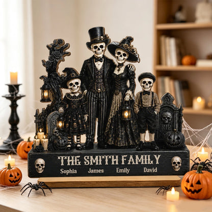 Standing Gothic Skeleton Family 2-Layer Wooden Plaque, Personalized Keepsake, Creative Gift for Family