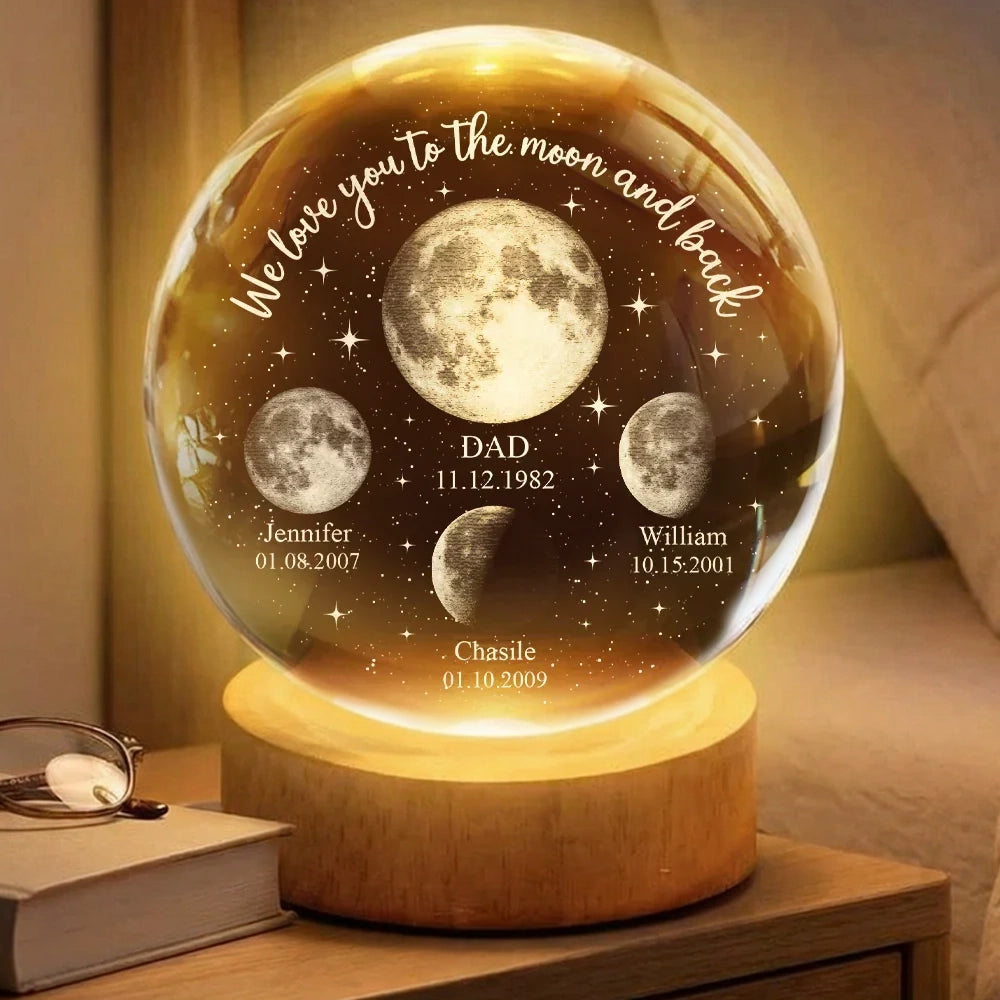 Personalized Moon Phase Globe Lamp for Dad, Unique Gift With Warm To The Moon And Back Glow