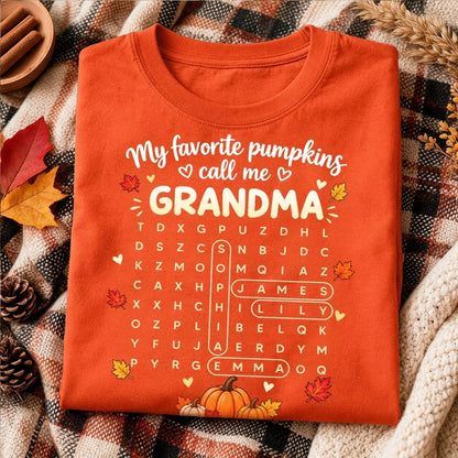 Personalized Classic Tee, Pumpkin Word Search Design, Unique Fall Gift for Grandma