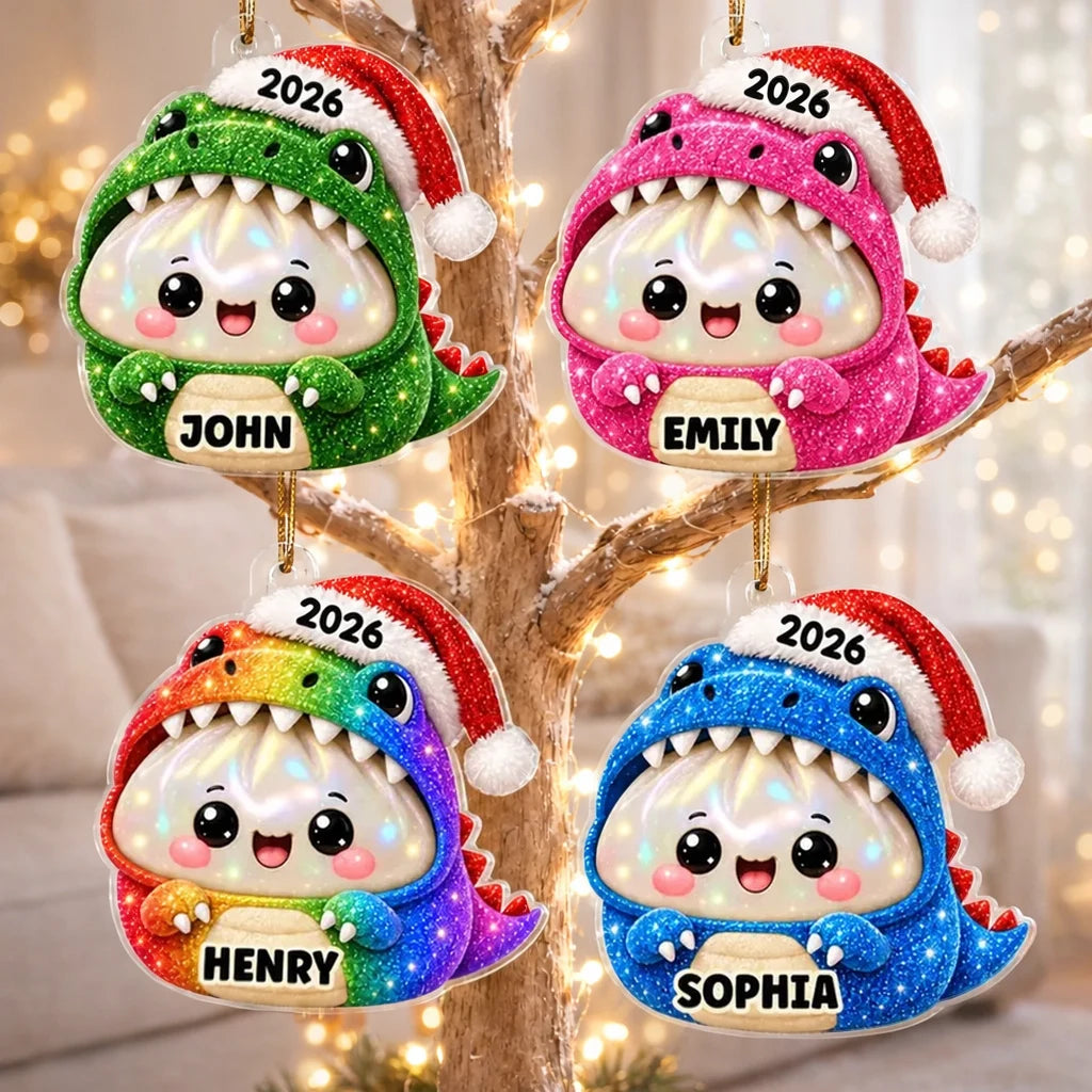 Personalized Acrylic Ornament, Smiling Dumpling Dinosaur Keepsake for Festive Tree Decor, Creative Gift for Dinosaur Fans