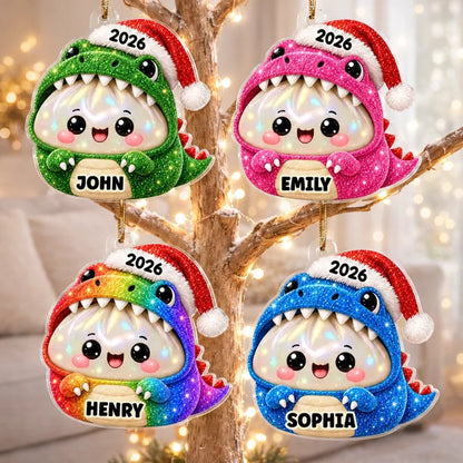 Personalized Acrylic Ornament, Smiling Dumpling Dinosaur Keepsake for Festive Tree Decor, Creative Gift for Dinosaur Fans