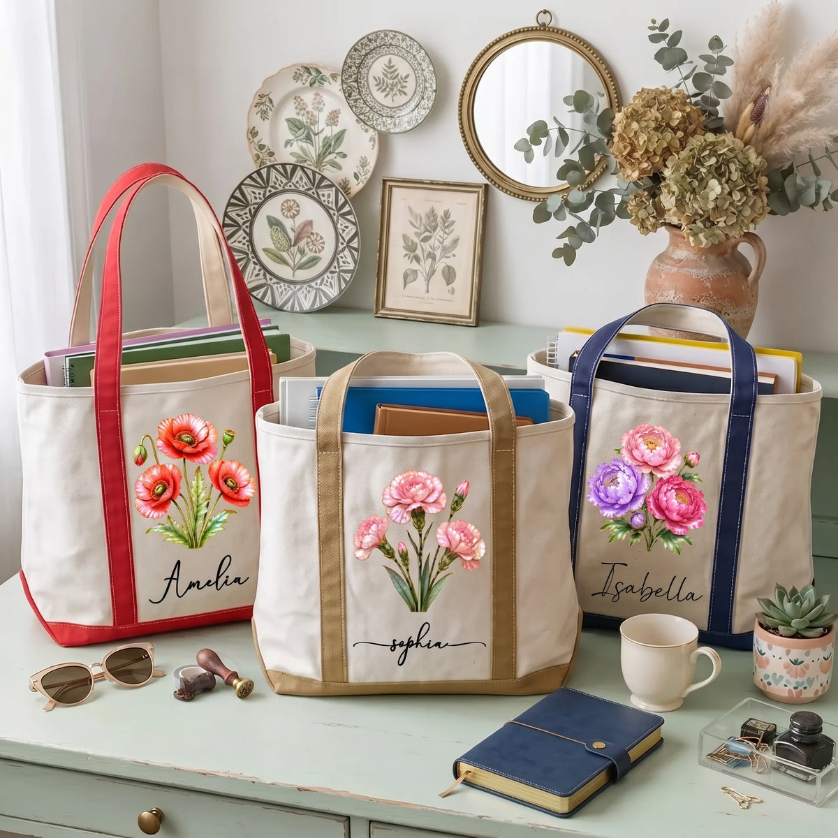 Custom Floral Oxford Cloth Tote Bag, Creative Gift For Her, Daily Carry With Watercolor Bloom Art