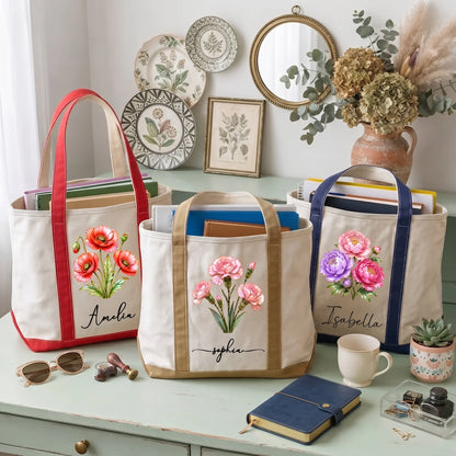 Custom Floral Oxford Cloth Tote Bag, Creative Gift For Her, Daily Carry With Watercolor Bloom Art