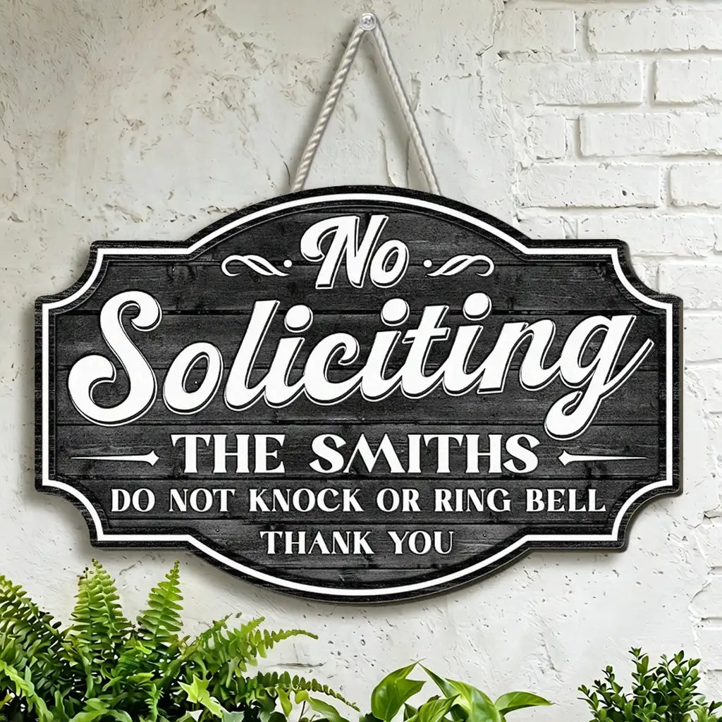Personalized Wooden Sign, No Soliciting Door Decor, Unique Creative Gift for Family Entryway