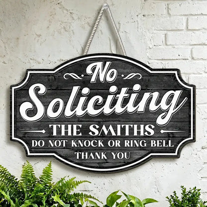 Personalized Wooden Sign, No Soliciting Door Decor, Unique Creative Gift for Family Entryway