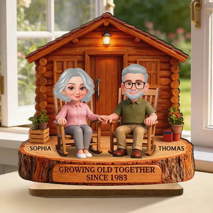 Growing Old Together 2-Layer Wooden Plaque, Couple Holding Hands at Cabin, Creative Anniversary Gift