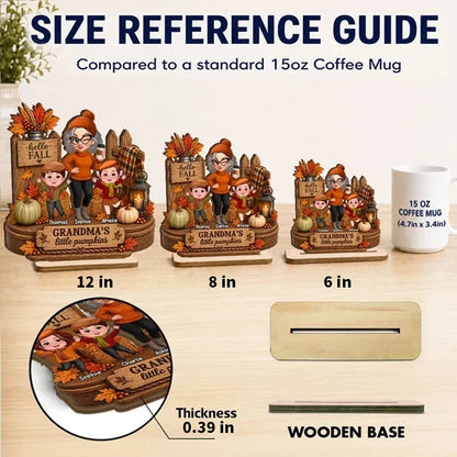 Personalized Wooden Plaque, Winking Grandma With Waving Grandkids in a Fall Scene, Unique Gift for Grandma