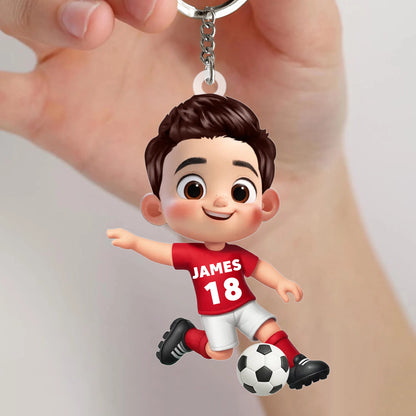 Soccer Kid Acrylic Keychain, Smiling Player With Ball, Unique Gift for Kids & Soccer Fans