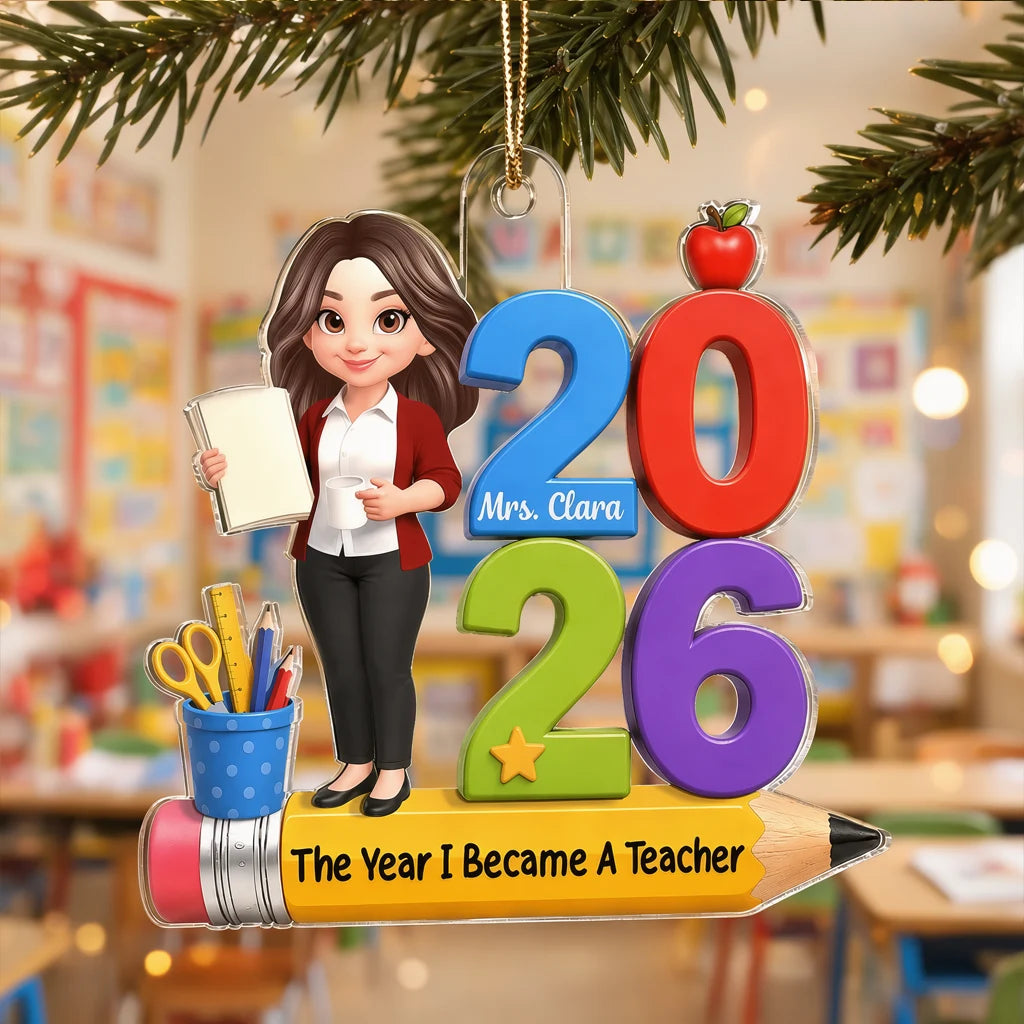 Personalized Acrylic Ornament, The Year I Became a Teacher, Colorful Classroom Scene, Unique Gift for Teacher