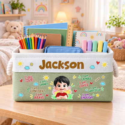 Personalized Rope Basket with Smiling Child Affirmations, Unique Gift for Grandson or Granddaughter