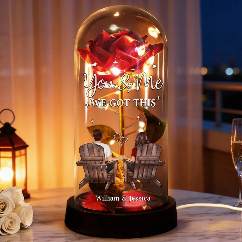 Personalized Lighted Eternal Rose Dome with You & Me We Got This, Cozy ...