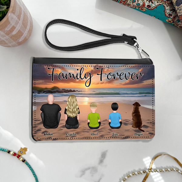 Beach Landscape Family Sitting Back View - Personalized Women's Wallet or Plaque or Keychain or Poster or Car Hanger or Pillow or Wallet Card or Cap or Cup- Ideal Gift for Loved Ones