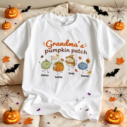 Personalized Grandma Pumpkin Patch Classic Tee, Cute Fall Characters, Unique Gift for Grandma