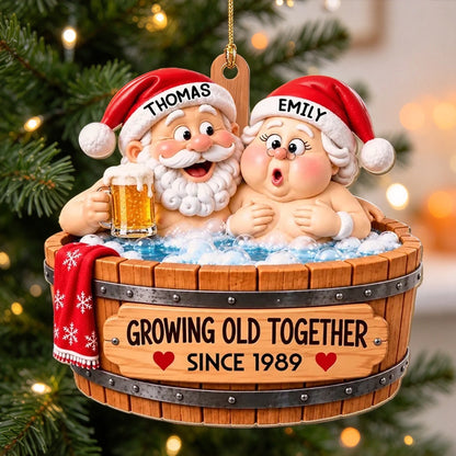 Personalized Acrylic Ornament, Colorful Cartoon Couple in a Hot Tub, Unique Christmas Gift for Couples