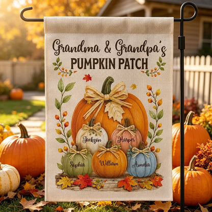 Personalized Garden Flag, Grandma & Grandpa's Pumpkin Patch in Warm Fall Colors, Creative Grandparents Gift