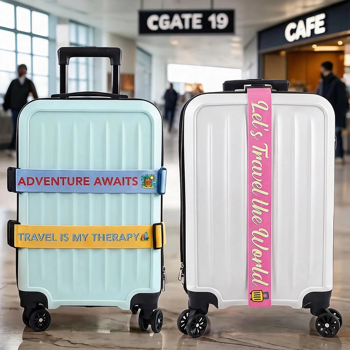 Personalized Standard Buckle Luggage Strap, Adventure Awaits Design, Unique Gift for Travelers