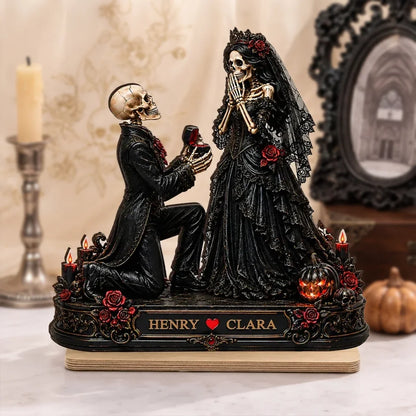 Personalized 2-Layer Wooden Plaque, Skeleton Proposal Halloween Decor, Unique Gift for Couple
