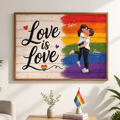 LGBT Couple Poster, Personalized Pride Wall Art with Romantic Embrace, Unique Gift for Partner