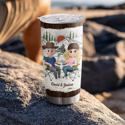 Insulated Travel Tumbler with Love Quote and Mountain Sunset Scene, Personalized Unique Gift for Couple