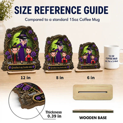 Personalized 2-Layer Wooden Plaque, Witch Grandma with Grandkids, Unique Halloween Gift