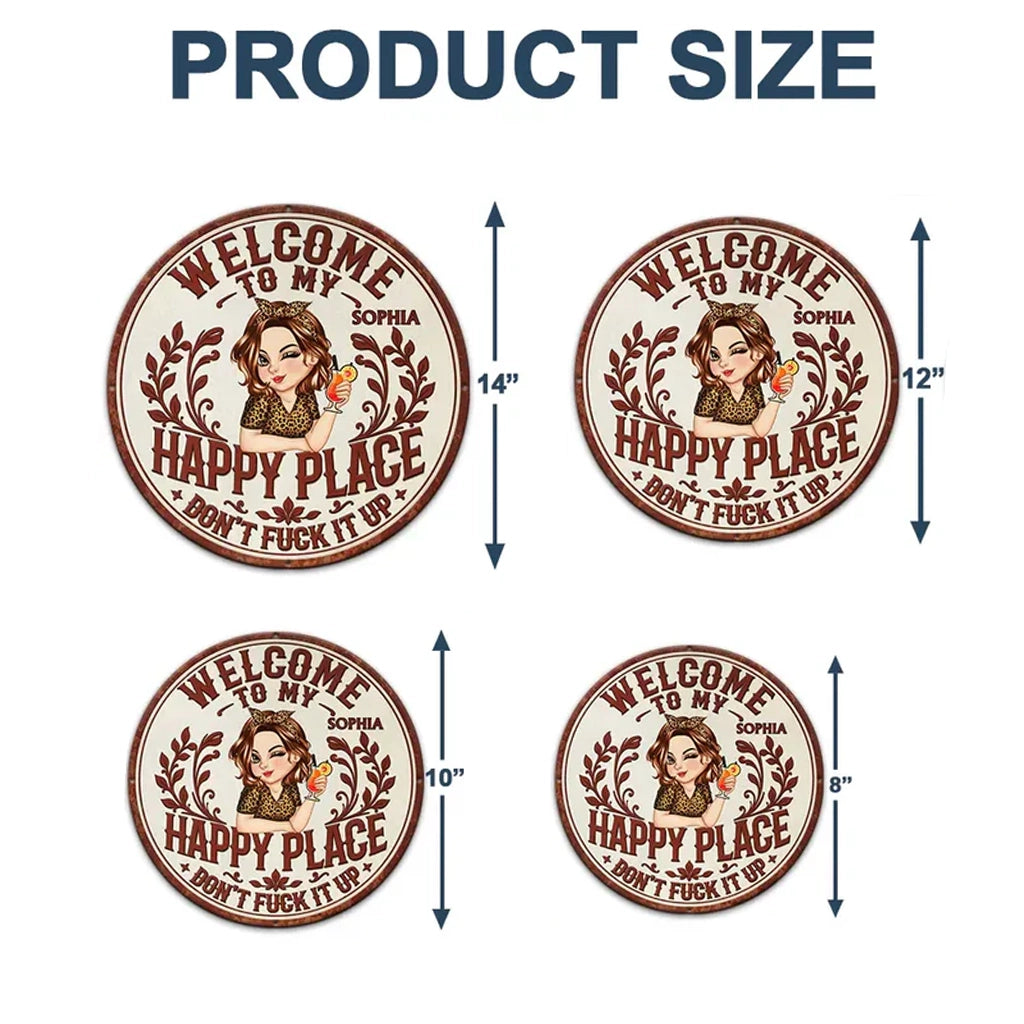Personalized Shaped Metal Sign, Welcome to My Happy Place, Vintage Garden Decor, Unique Gift for Her