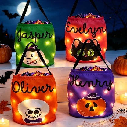 LED Light Up Fabric Basket, Personalized Cute Characters for Halloween Night, Creative Gift for Kids