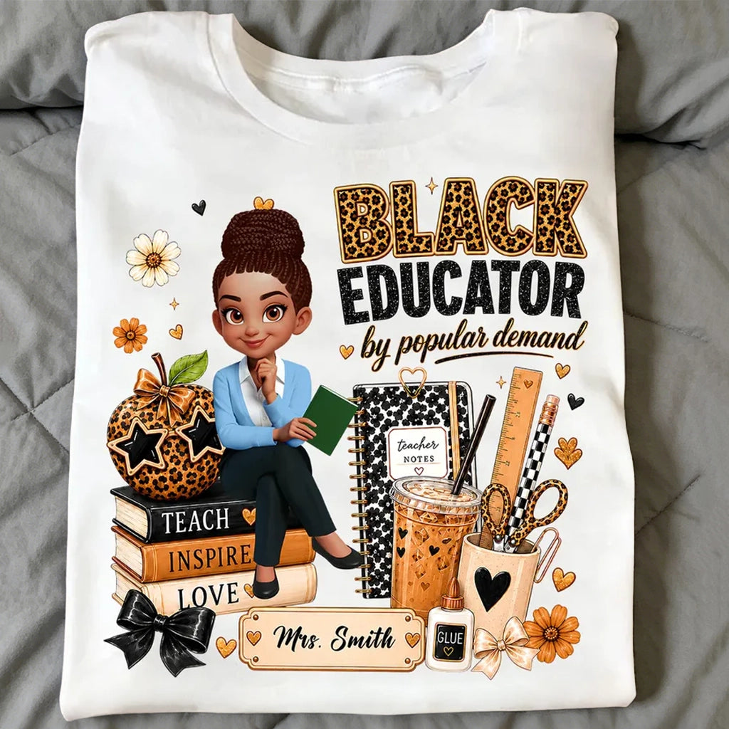 Personalized Black Educator Classic Tee, Cute Teacher Illustration, Unique Back to School Gift