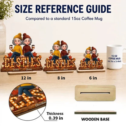 Personalized 2-Layer Wooden Plaque, Friends Holding Coffee in Autumn, Unique Gift for Best Friends