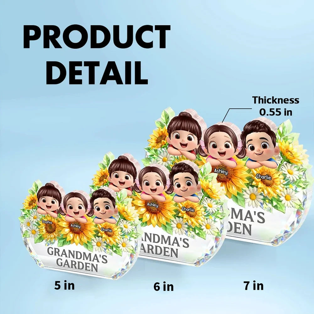 Personalized Shaped Acrylic Block Plaque Grandma's Garden Sunflower Decor - Unique Gift for Grandma, Sweet Keepsake