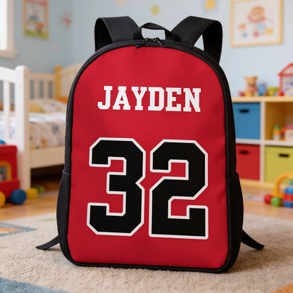 Personalized Kids School Backpack, Red Basketball Jersey Style, Unique Gift for Young Sports Fans