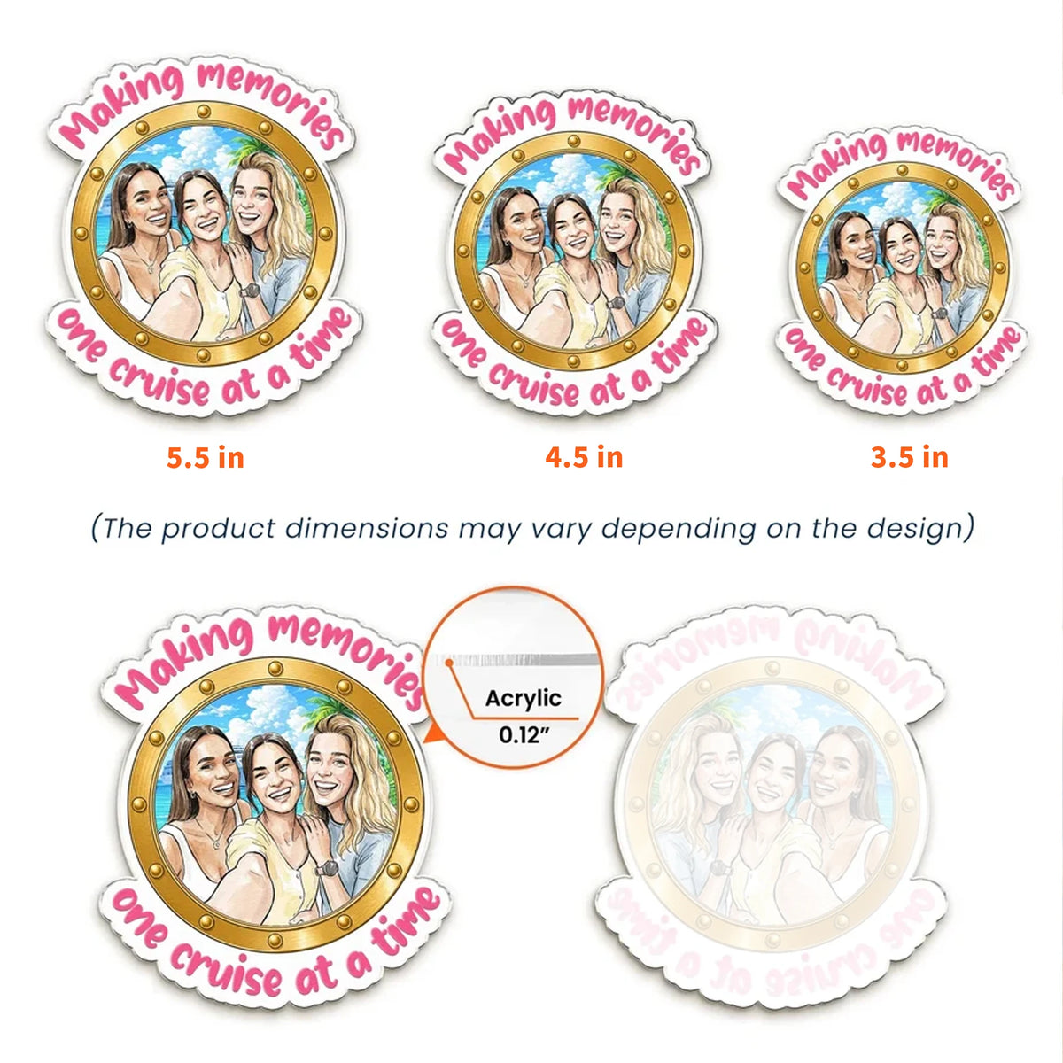 Personalized Acrylic Magnet with Cruise Friends Portrait, Unique Gift for Girl Trip Door Decor