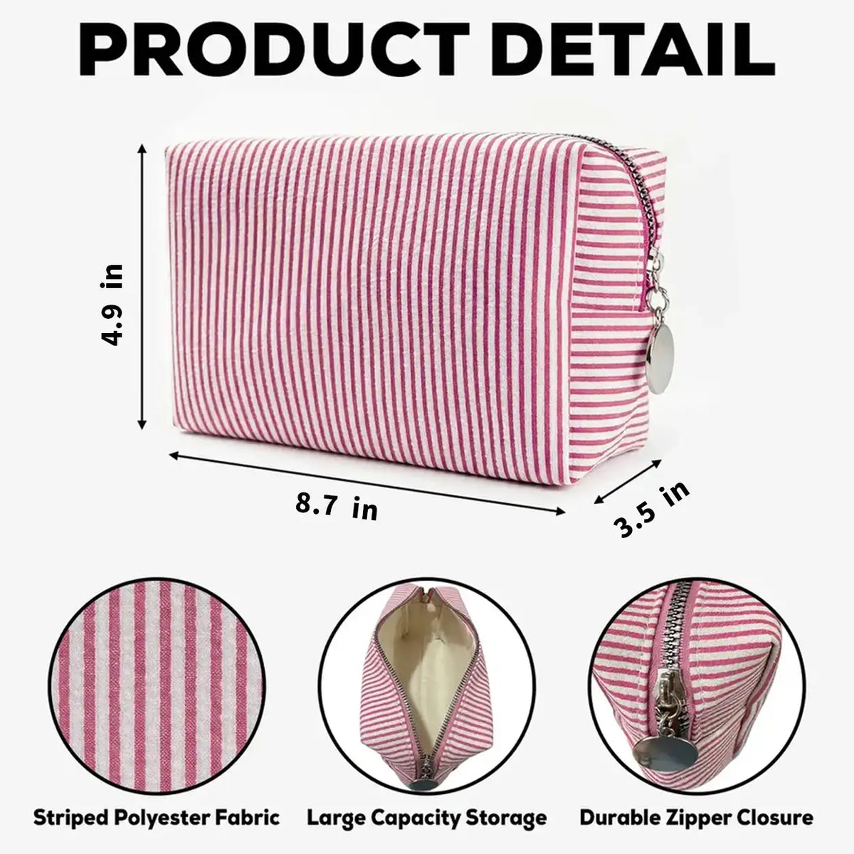 Personalized Striped Makeup Bag, Girls Trip Beach Illustration, Unique Gift for Friends