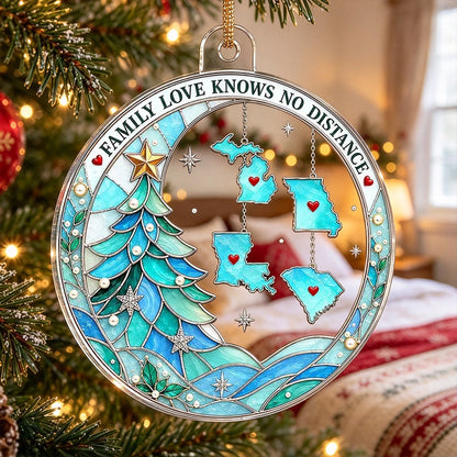 Personalized Acrylic Ornament, Stained Glass Family Map Christmas Tree Decor, Unique Gift for Family