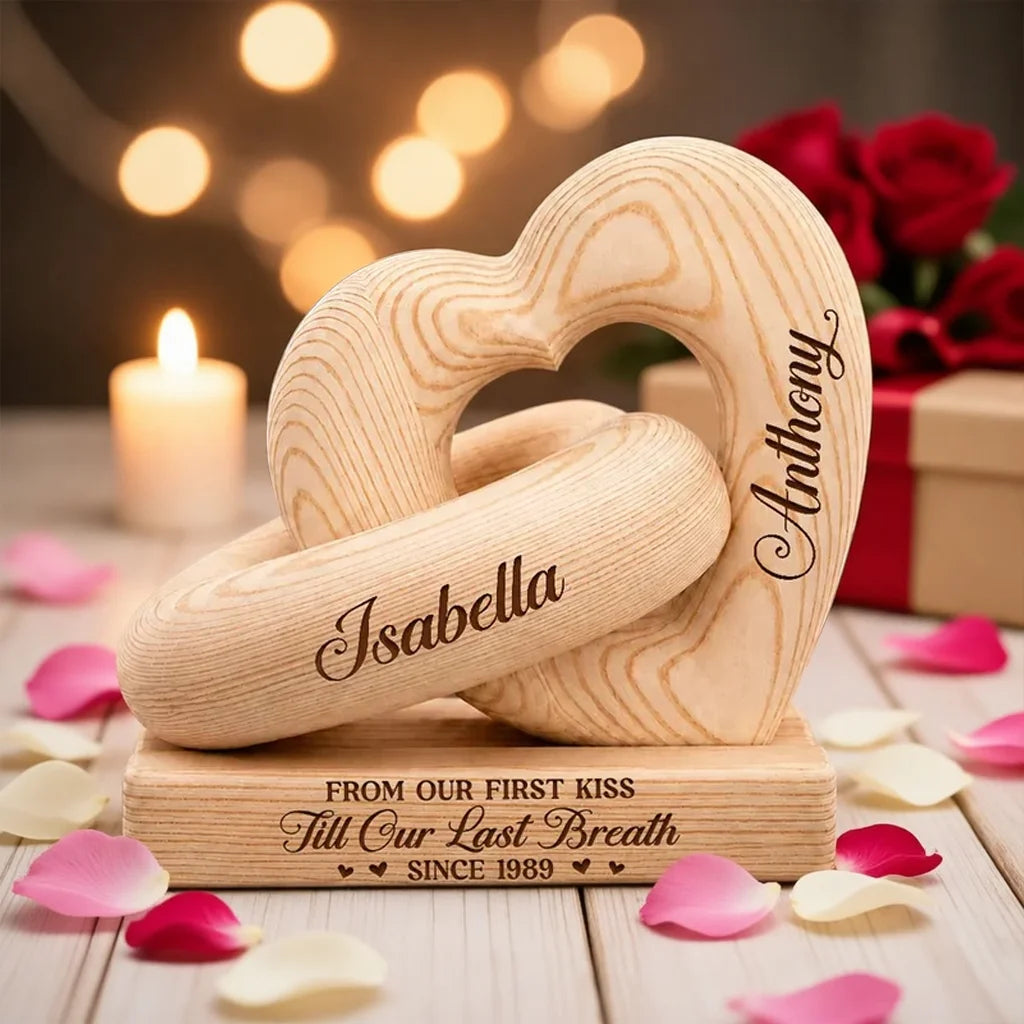 Personalized Heart Sculpture With Base, Intertwined Love Keepsake, Unique Anniversary Gift for Couples