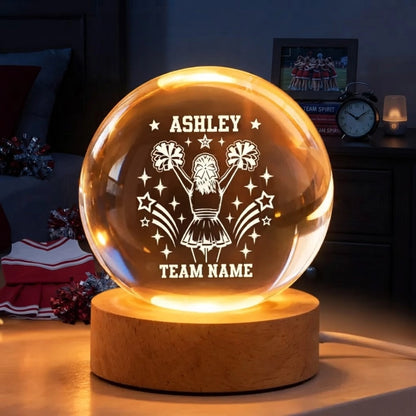 Personalized Globe Lamp with Cheerleader Raising Pom-Poms and Stars, Creative Gift for Daughter