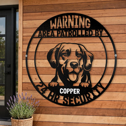 Personalized Shaped Metal Sign with Guard Dog Portrait, Monochrome Entry Decor, Unique Gift for Dog Lovers