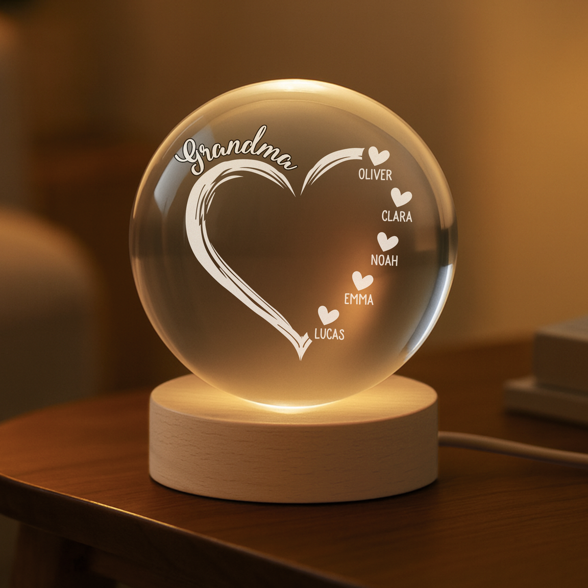 Custom Mommy Globe Lamp with Heart and Names, Warm Ambient Light for Bedroom or Living Room, Meaningful Keepsake Gift