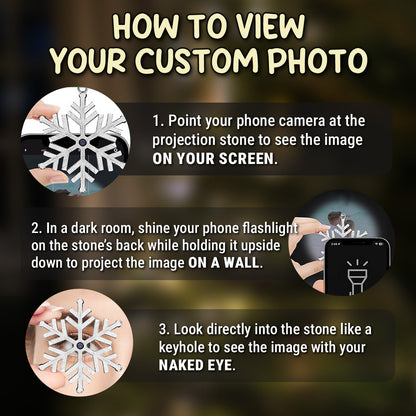 Photo Projection Ornament Crystal Snowflake, Pet Photo Keepsake with Snowy Night Scene, unique gift for pet parents