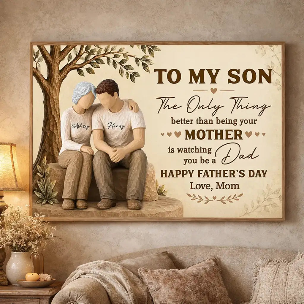 Personalized Poster for Son, Mom and Son Sitting Together, Unique Father's Day Gift