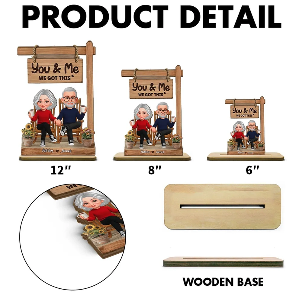 Personalized 2-Layer Wooden Plaque with Sitting Couple Holding Hands You & Me We Got This, Unique Romantic Gift