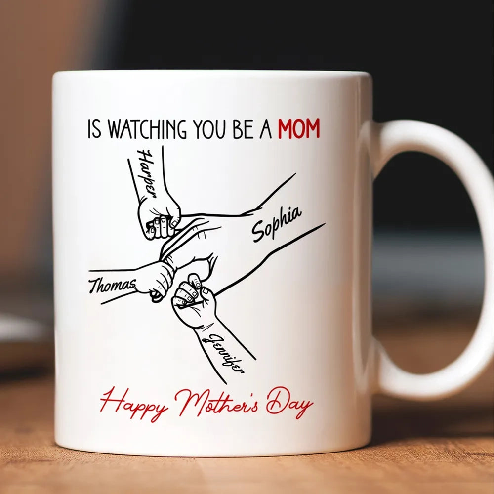 Personalized White Ceramic Mug for Daughter, Parents Watching You Be A Mom Design, Unique Mother's Day Gift