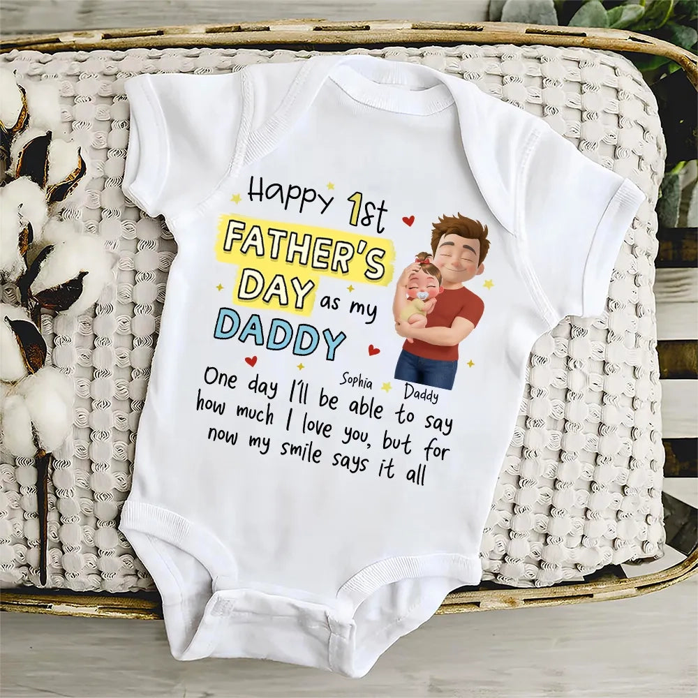 Personalized Baby Onesie for Dad, Unique 1st Father's Day Gift with Cute Hugging Baby Illustration