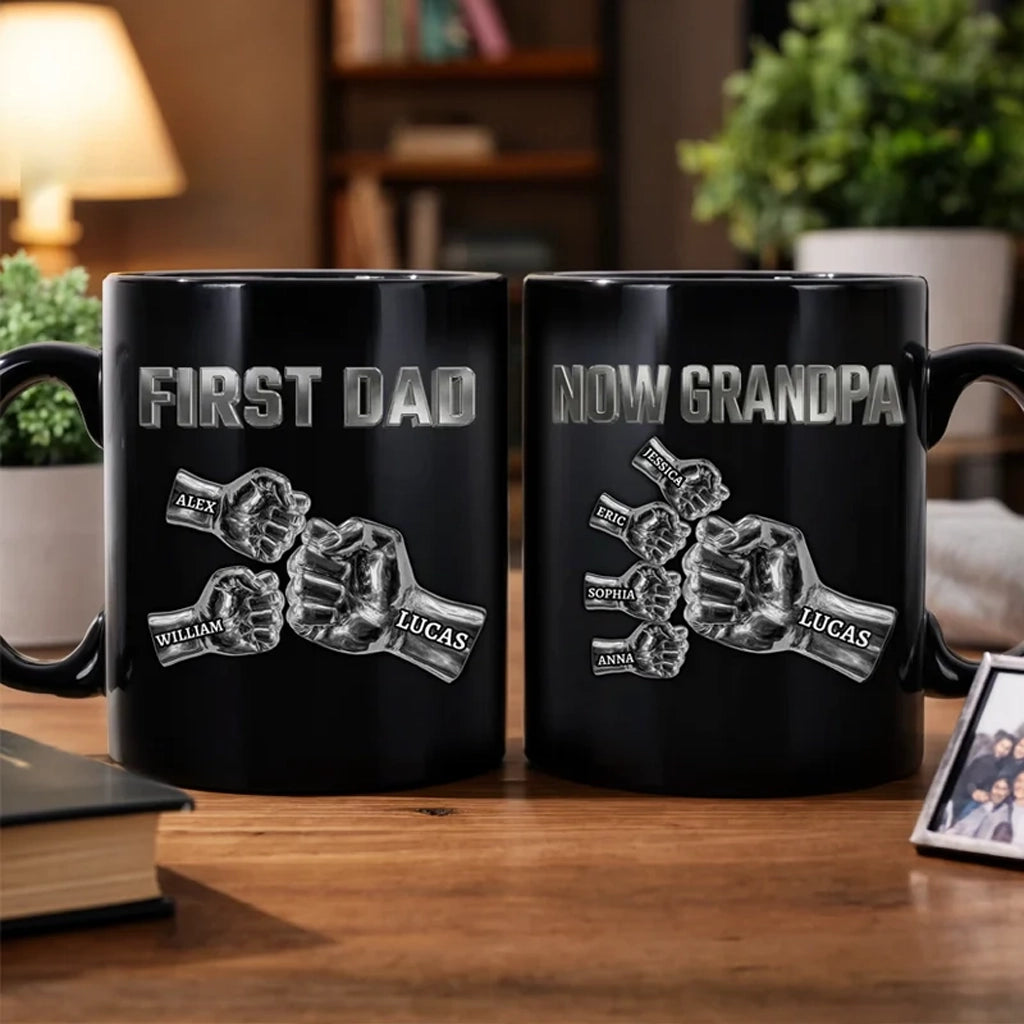Personalized Full Color Mug, First Dad Now Grandpa Metal-Style Fist Design, Unique Gift for Dad