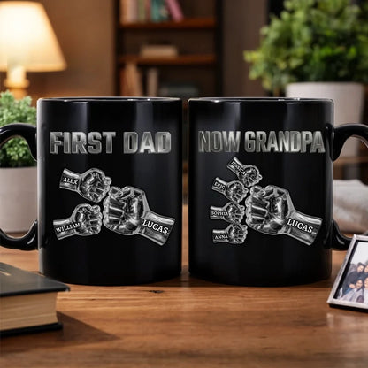 Personalized Full Color Mug, First Dad Now Grandpa Metal-Style Fist Design, Unique Gift for Dad