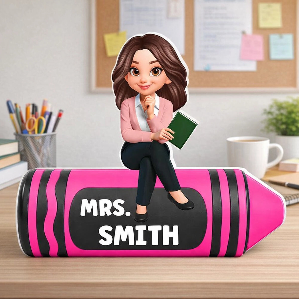 Shaped Acrylic Block Plaque For Teacher, Custom Cartoon Crayon Design, Creative Classroom Thank You Gift