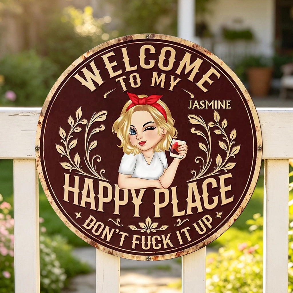 Personalized Shaped Metal Sign, Welcome to My Happy Place, Vintage Garden Decor, Unique Gift for Her