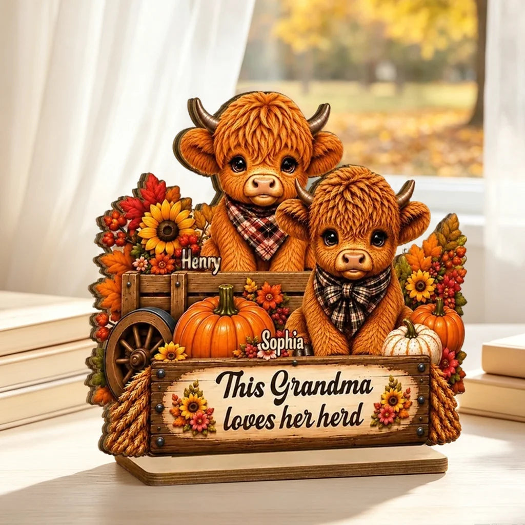 Personalized 2-Layer Wooden Plaque, This Grandma Loves Her Herd, Heartfelt Creative Gift for Family