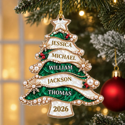 Personalized Acrylic Ornament, Jeweled Green Christmas Tree Design, Unique Family Gift and Festive Decor