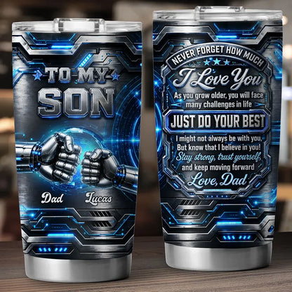 Insulated Travel Tumbler for Son, Stay Strong Trust Yourself Design, Creative Gift with Blue Tech Style
