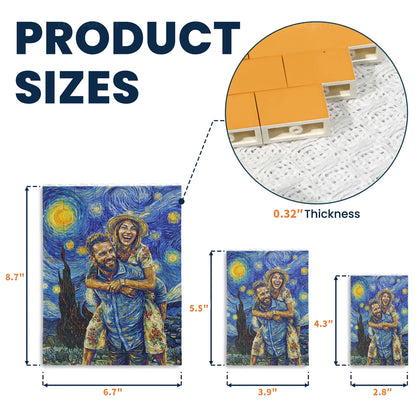 Van Gogh Inspired Personalized Building Brick Puzzle, Custom Couple Photo Creative Gift